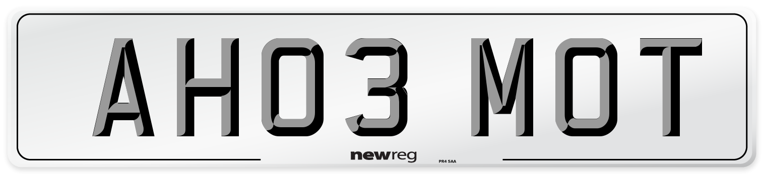 AH03 MOT Number Plate from New Reg